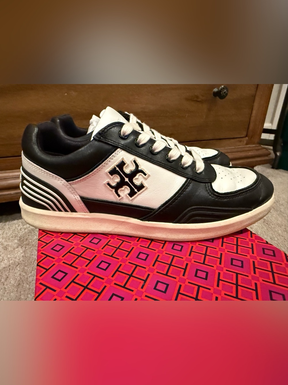 Tory Burch Black and White Logo Low-Top Sneaker